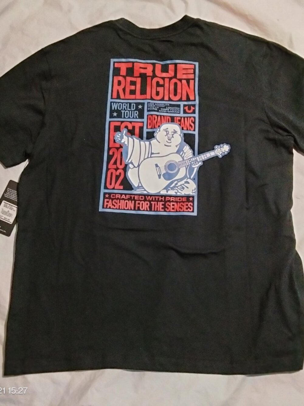 True Religion Mens T-Shirt XL Black World Tour Buddha Graphic Tee 701591 NWT $62